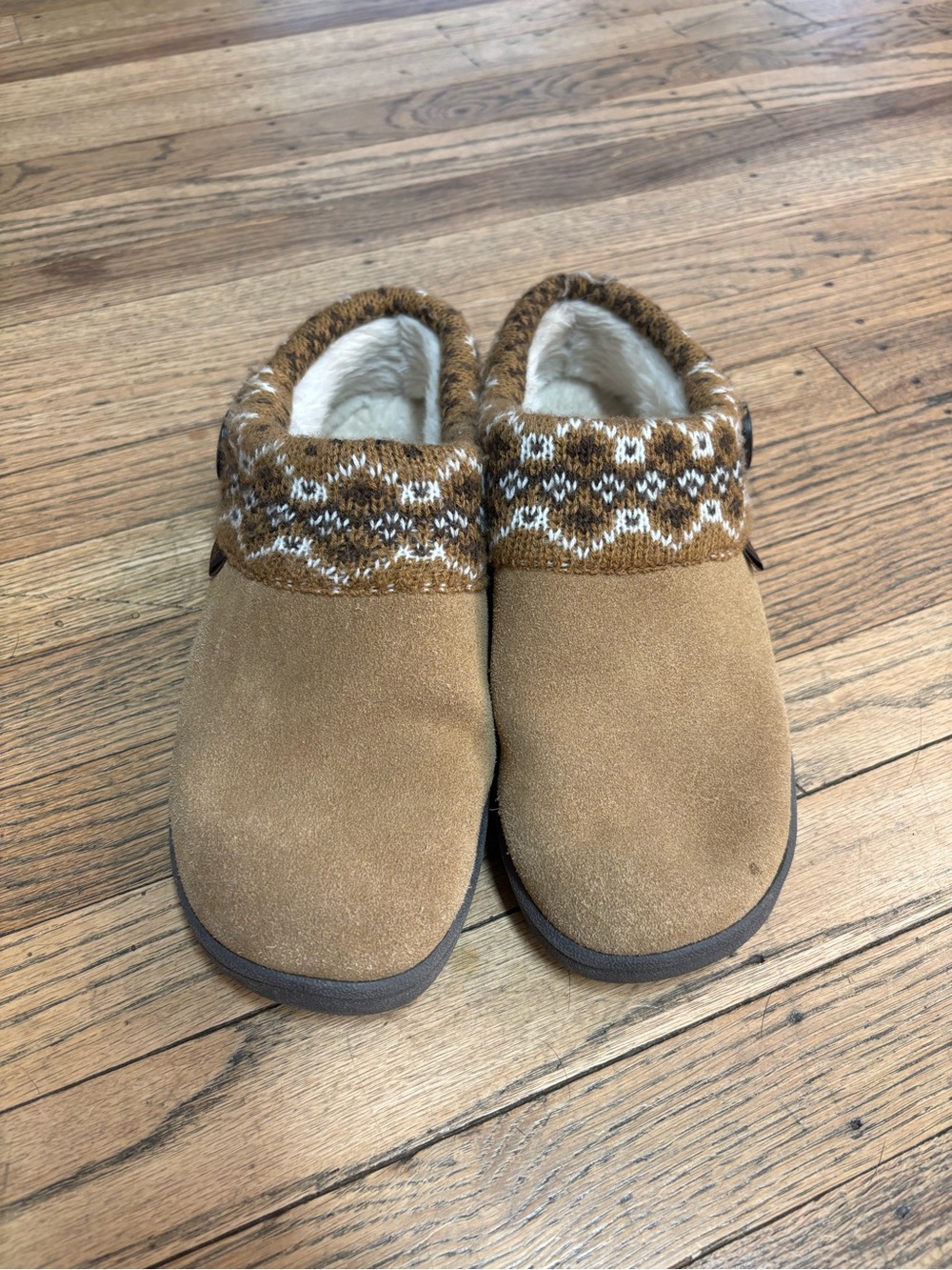 Natural Reflections Chestnut Knit-Cuff Faux Fur Slip-On Slippers